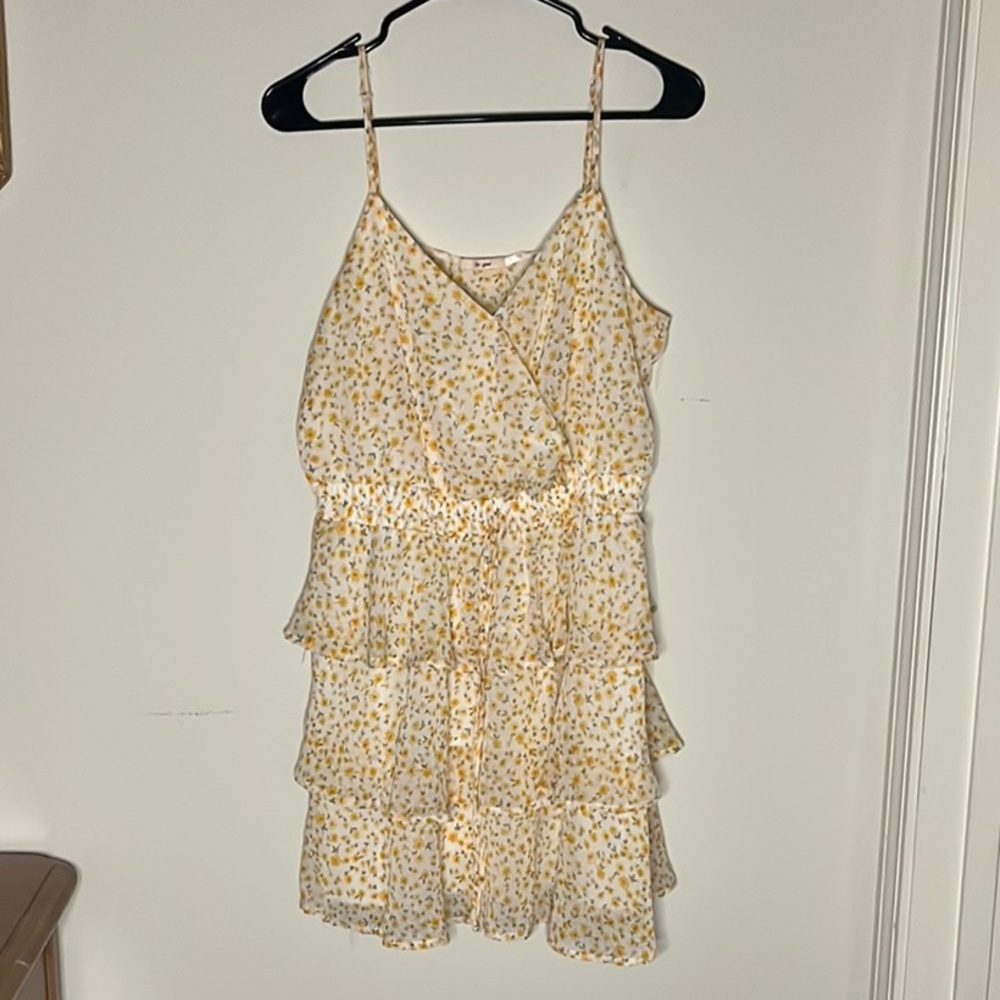 Breezy Yellow Floral Tiered Ruffled Dress